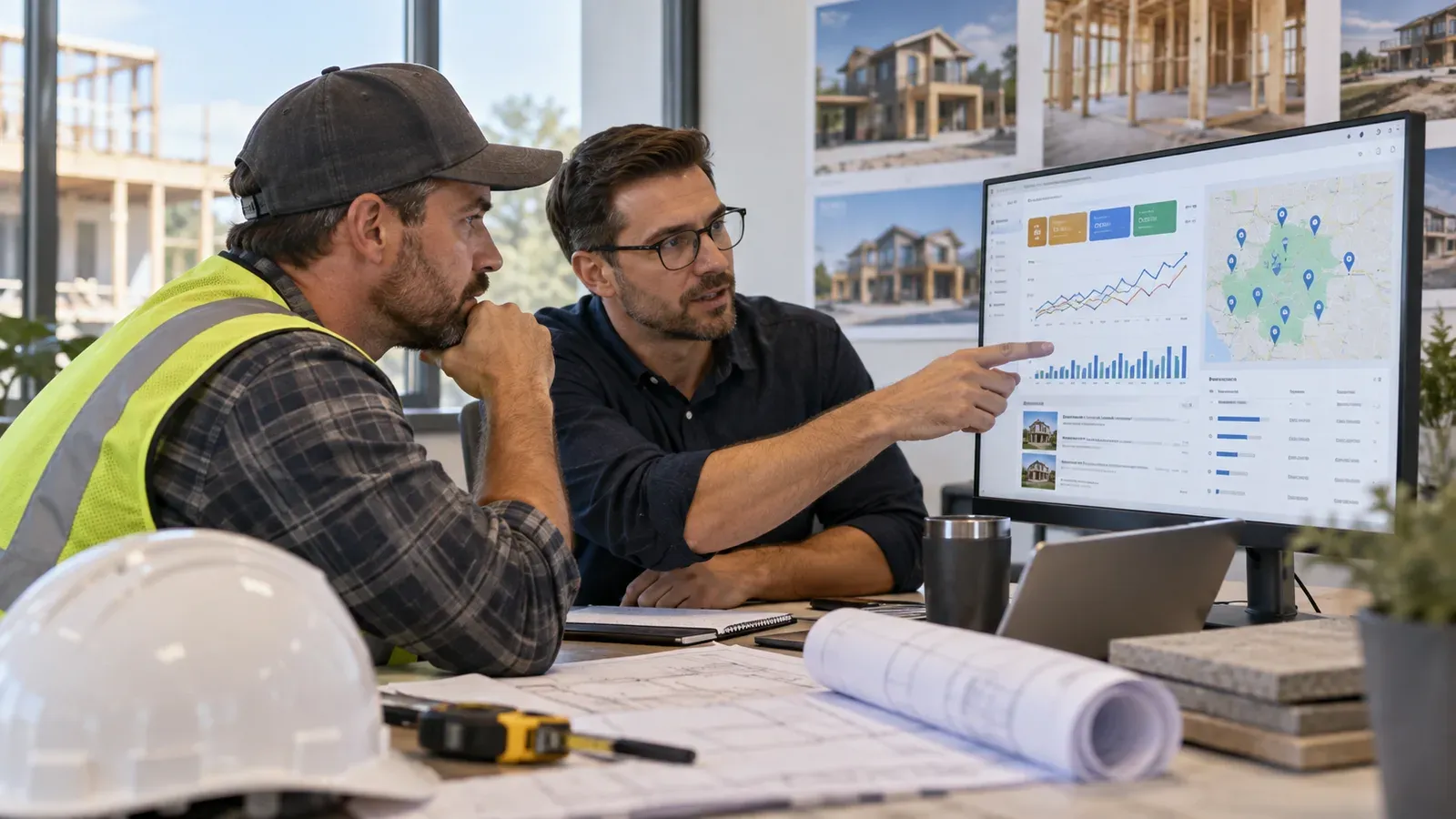 Construction business team preparing B2B lead-generation campaign