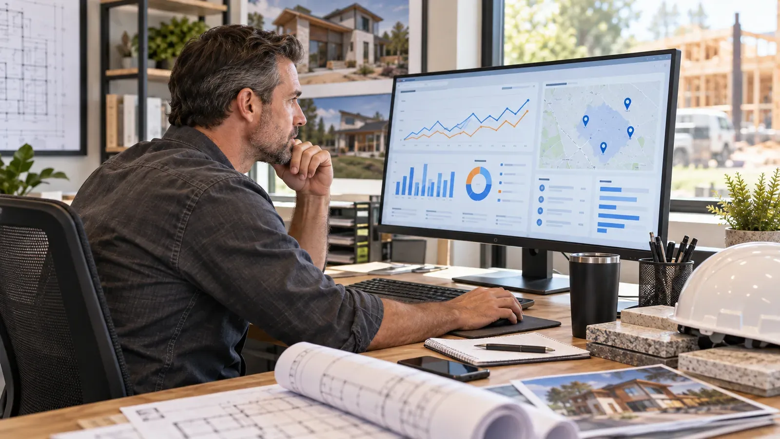 Construction sales manager reviewing paid searches