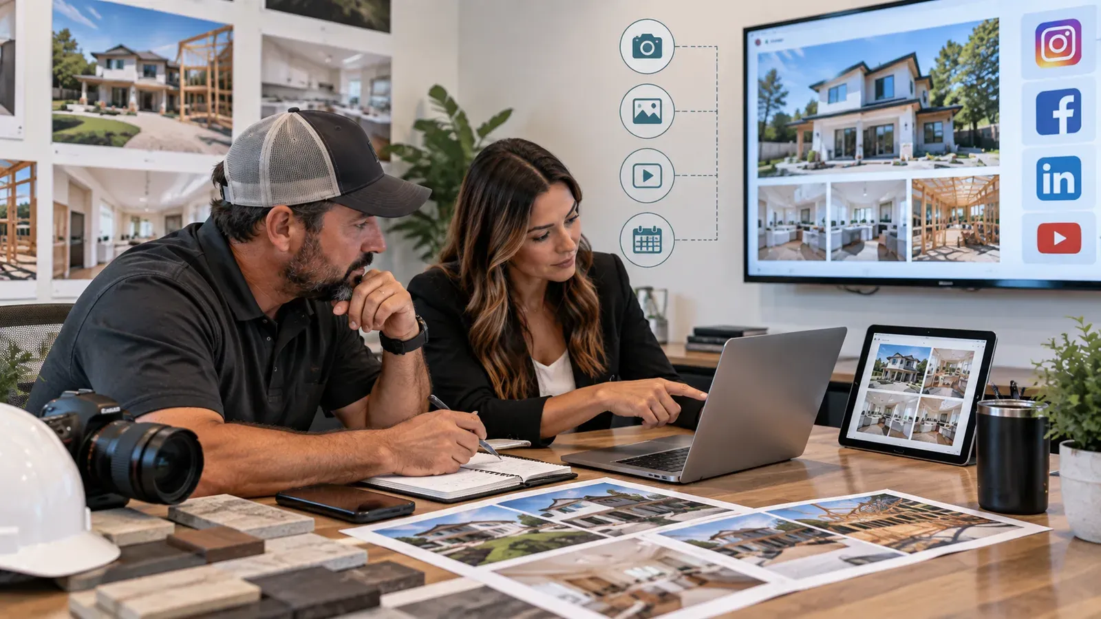 Construction project photos being prepared for content marketing.